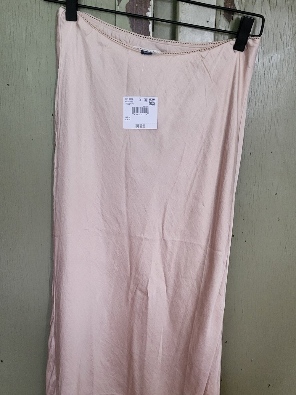 American Eagle Satin Slip Maxi Skirt Nude Champagne Lace Waist M NWT